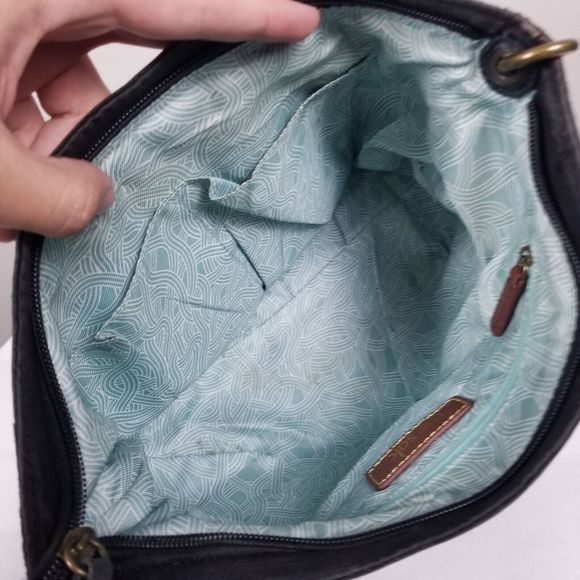 The Sak Y2K 90s Black Leather Zip Top Bohemian Tassle Braid Handle Shoulder Bag - Picture 10 of 12